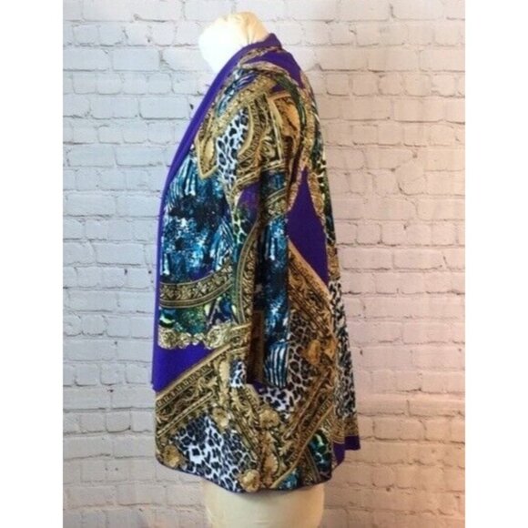 Reversible Open Jacket Purple Gold Animal Print Pattern Blazer Coat Medium - Picture 4 of 6